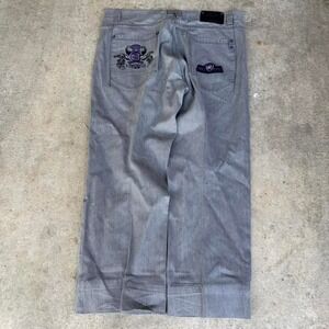 Y2K Coogi Gray Denim Jeans Purple embroidered Baggy Skater Streetwear 44x35